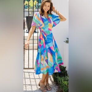 Flying Tomato Story To Tell Blue Abstract Midi Dress - Size 3X